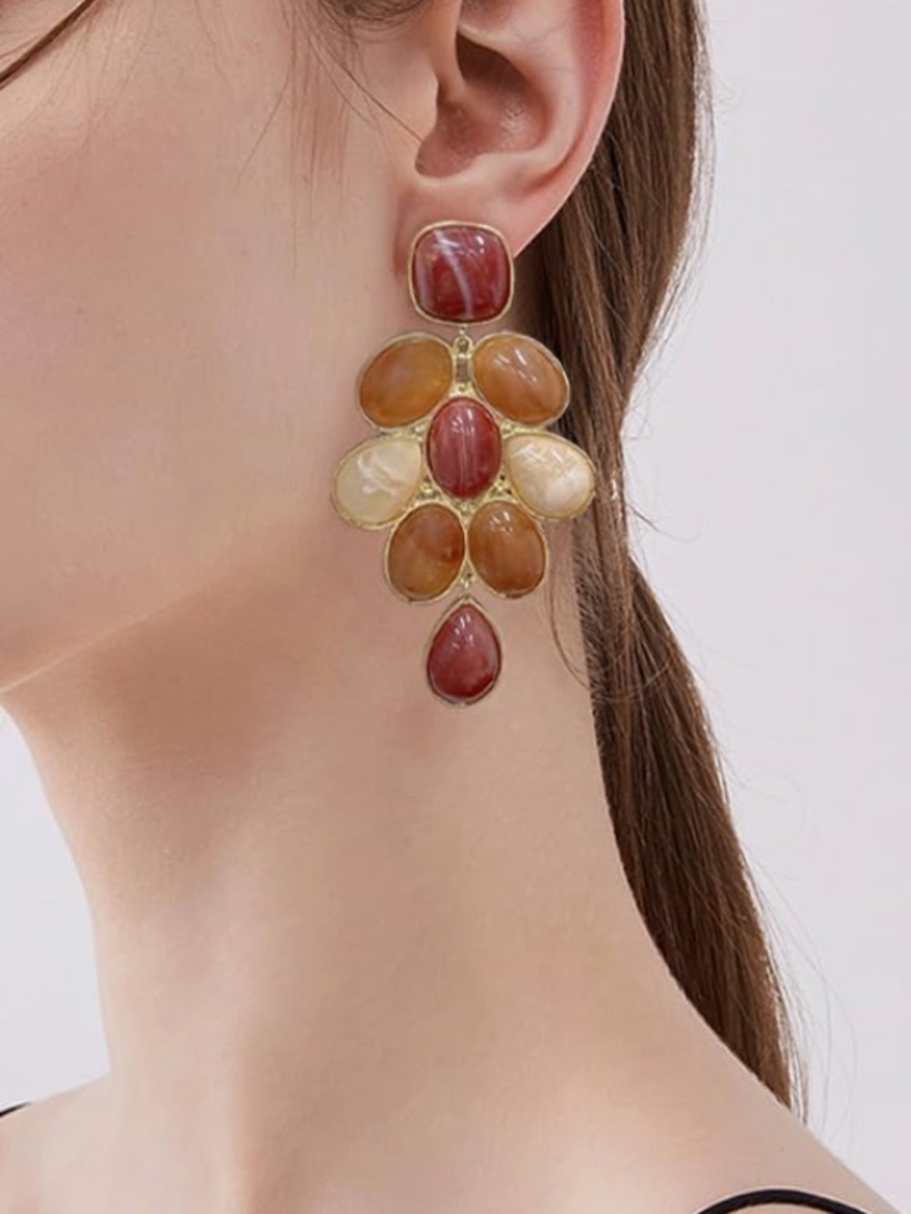 New Anthropologie Multi-Gem Drop Earrings in Amber, Cream, and Rust - Picture 6 of 6